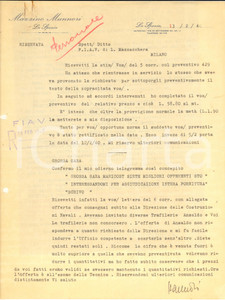 Documento originale, autentico 1940 LA SPEZIA Lettere Mazzino MANNORI su preventivo navi da guerra Autografo 1