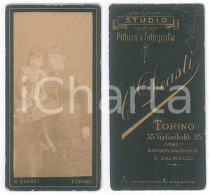 Fotografia d epoca originale 1880 ca TORINO Ritratto di madre e figlia  Foto Carlo DEASTI 4x8 cm 1