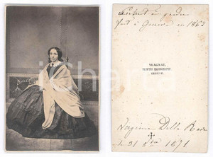 Fotografia d epoca originale 1862 GENEVE SUISSE Portrait de Virginie DELLA ROSA  Photo 6x9 cm 1