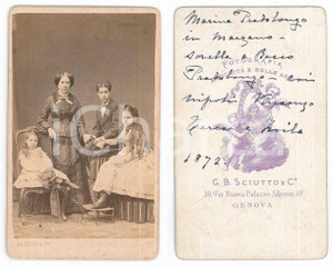 Fotografia d epoca originale 1872 GENOVA Marina PRATOLONGO in MARZANO con i nipoti Foto SCIUTTO CDV 1