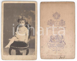 Fotografia d epoca originale 1870 ca ITALIA Ritratto di bambino in poltrona Foto Giulio ROSSI CDV 1
