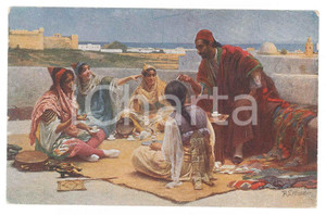 Cartolina originale da collezione 1910 ca NORTH AFRICA  ETHNIC TYPES  Sur la terrasse Postcard 1