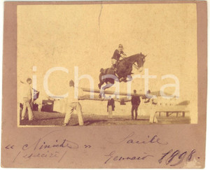 Fotografia d epoca originale 1898 IPPICA SACILE PN Cavallo NINICHE durante gli esercizi  Foto DANNEGGIATA 1
