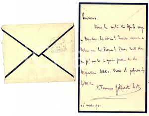 Autografo originale 1905 MILANO Tommaso GALLARATI SCOTTI promette visita a un amico  Autografo 1