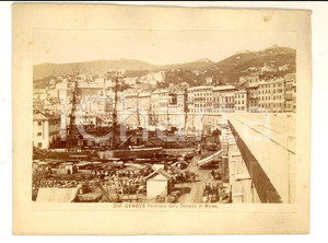 Fotografia d epoca originale 1880 ca GENOVA Panorama dalla Terrazza di marmo  Porto e barche  Foto BROGI 1
