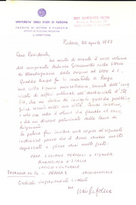 Autografo originale 1977 PADOVA Prof. Gianfranco FOLENA chiede volume per un conoscente Autografo 1
