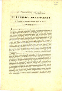 Documento originale, autentico 1837 PADOVA Questua beneficenza pro Casa di Ricovero e d Industria  Documento 1