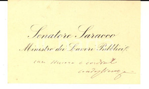Autografo originale 1895 ca ROMA Condoglianze senatore Giuseppe SARACCO  Biglietto autografo 1