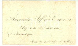 Autografo originale 1890 ca NAPOLI Condoglianze on. Alfonso CATERINI  Biglietto da visita autografo 1