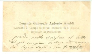 Autografo originale 1880 ca BOLOGNA Condoglianze on. Antonio ARALDI  Biglietto da visita autografo 1