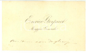 Autografo originale 1880 ca ROMA Condoglianze maggiore Enrico GEYMET  Biglietto da visita autografo 1