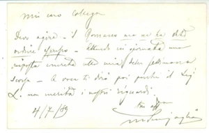 Autografo originale 1889 PADOVA Biglietto da visita avvocato Massimiliano SENIGAGLIA  Autografo 1