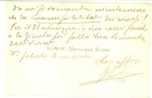 Autografo originale 1905 PADOVA Biglietto da visita dell avvocato Giovanni INDRI  Autografo 1