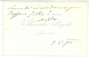 Autografo originale 1890 PADOVA Biglietto da visita avv. Alessandro STOPPATO  Autografo 1