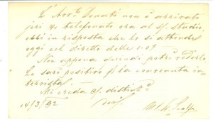 Autografo originale 1892  PADOVA Alessandro SCALFO  Biglietto da visita per richiesta appuntamento 1
