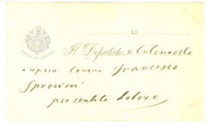 Autografo originale 1880 ca ROMA Condoglianze del deputato Francesco SPROVIERI  Biglietto autografo 1