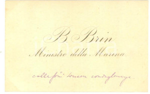 Autografo originale 1890 ca ROMA Condoglianze di Benedetto BRIN ministro della Marina  Autografo 1