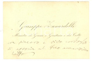 Autografo originale 1890 ca ROMA Condoglianze on. Giuseppe ZANARDELLI Biglietto da visita autografo 1