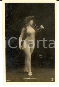 Cartolina originale da collezione 1910 ca Actress LUCIENNE D ARMOY naked with lyre Erotic French postcard WALERY 1