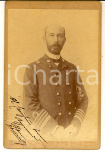 Fotografia d epoca originale 1890 ca LIVORNO ACCADEMIA NAVALE Ritratto di ufficiale  Foto BETTINI 11x17 cm 1