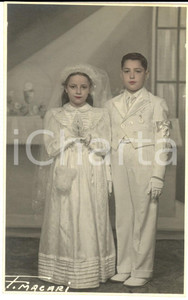 Fotografia d epoca originale 1952 NAPOLI Ritratto di fratelli nel giorno della Prima Comunione Foto MACARI 1