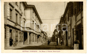 Cartolina originale da collezione 1941 SETTIMO TORINESE Via ROMA  Scorcio con Municipio Cartolina VINTAGE FP VG 1