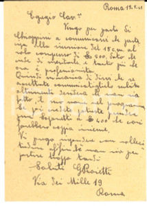 Autografo originale 1941 CICLISMO ROMA Cartolina Gino PROIETTI per corse CHIAPPINI  AUTOGRAFO 1