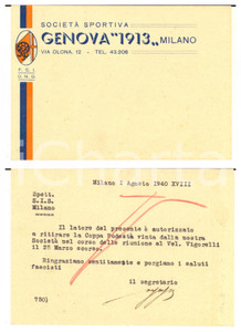 Cartolina originale da collezione 1940 CICLISMO MILANO SocietÃ  GENOVA 1913  Cartolina per Coppa PodestÃ  1