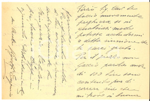 Autografo originale 1940 ca CICLISMO Eugenio VIGOTTI deluso per l esclusione da una gara  AUTOGRAFO 1