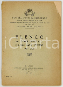 Libro, pubblicazione d epoca 1937 SOCIETA  DI INCORAGGIAMENTO RAZZE EQUINE Elenco dei soci e delle patronesse 1