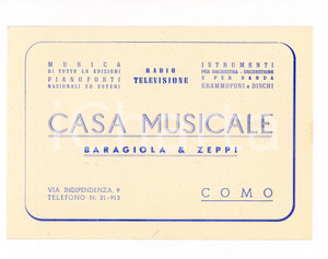 Documento originale, autentico 1950 ca COMO Casa Musicale BARAGIOLA & ZEPPI  Cartoncino tessera punti 1