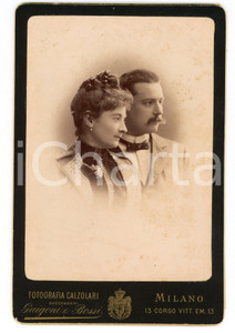 Fotografia d epoca originale 1890 ca MILANO Ritratto di una coppia di sposi  Foto CALZOLARI 11x16 cm 1