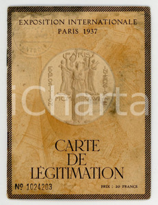 Oggetto da collezione cartaceo 1937 Exposition Internationale PARIS  Carte de lÃ©gitimation Antonio MERLO Map 1