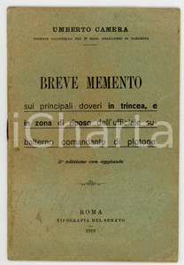 Libro, pubblicazione d epoca 1918 Umberto CAMERA Breve memento sui principali doveri in trincea Tip. SENATO 1