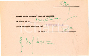 Autografo originale 1938 CICLISMO MILANO VIGORELLI  Ricevuta di ingaggio Benedetto POLA  Autografo 1