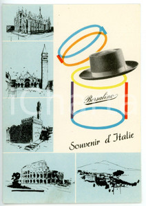 Materiale pubblicitario d’epoca 1950 ca ALESSANDRIA Cappelli BORSALINO  Souvenir d Italie Cartolina ILLUSTRATA 1