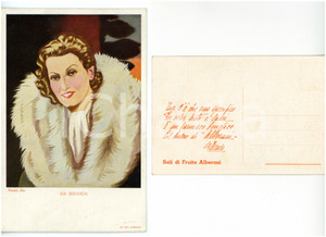 Materiale pubblicitario d’epoca 1940 ca SALI DI FRUTTA ALBERANI Ritratto Isa MIRANDA Cartolina ILLUSTRATA FP NV 1