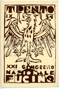 Cartolina originale da collezione 1934 TRENTO  FUCI XXI Congresso nazionale FUCINO  Cartolina ILLUSTRATA FG VG 1