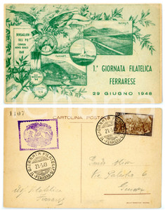Cartolina originale da collezione 1948 1 GIORNATA FILATELICA FERRARESE Bersaglieri del Po  Cornuda Timbro FDC 1