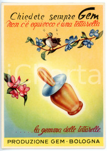 Materiale pubblicitario d’epoca 1950 ca BOLOGNA  GEM La gemma delle tettarelle Cartolina ILLUSTRATA VINTAGE FP 1