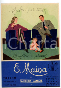 1940 ca TORINO Fabbrica camicie E. MAINA - Calze per tutti - Cartolina ILLUSTRATA