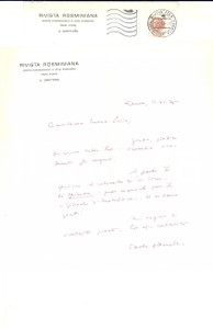 Autografo originale 1975 GENOVA Lettera Pier Paolo OTTONELLO  RIVISTA ROSMINIANA AUTOGRAFO 1