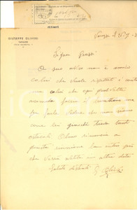 Autografo originale 1938 CICLISMO VARAZZE Giuseppe OLIVERI su rinuncia Giuseppe OLMO AUTOGRAFO 1