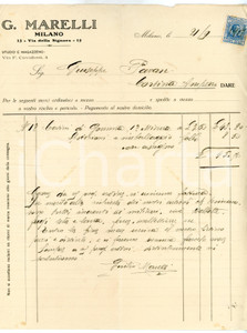Documento originale, autentico 1917 MILANO Via della Signora  G. MARELLI Fattura su carta intestata con marca 1