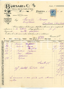 Documento originale, autentico 1919 PARMA  BORSARI & Co. Profumieri  Violetta di Parma Fattura intestata 1