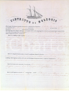 Documento originale, autentico 1866 MESSINA Contratto di noleggio nave bracciera a uso mercantile  RARO 1