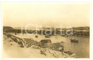 Fotografia d epoca originale 1929 TERIBERKA MURMANSK, URSS Veduta con barche da pesca Foto 17x11 cm 1