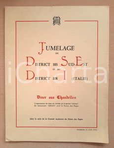 Oggetto da collezione cartaceo 1970 AVIGNON Jumelage avec district 108 Italie  Menu diner aux chandelles 1