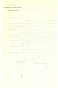Autografo originale 1936 AOI ASMARA ERITREA Lettera Leonardo GANA segretario federale  AUTOGRAFO 1