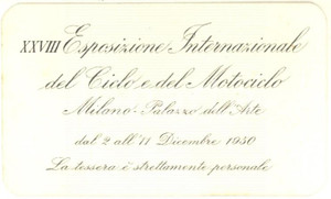 Oggetto da collezione cartaceo 1950 MILANO Esposizione Internazionale del Ciclo e del Motociclo  Tessera 1
